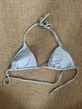 Old Navy Light Blue and White Striped Triangle Bikini Top